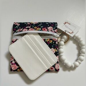 Navy Floral Zipper Wallet + Bangle Wristlet w/ Card Wallet